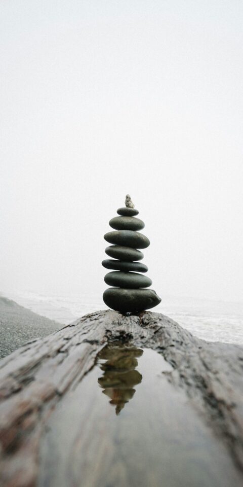 black and white stone on gray sand